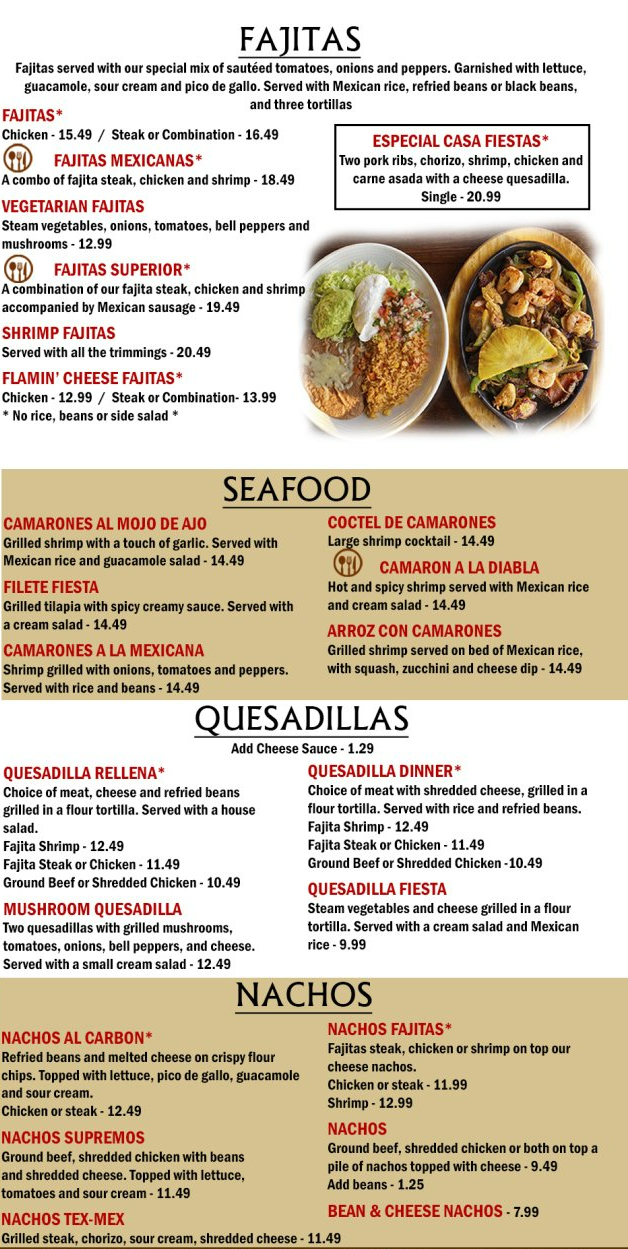 Menu Family Style Mexican Restaurant | Fultondale, AL | Casa Fiesta