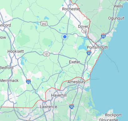 A map of the state of new hampshire showing roads and cities.