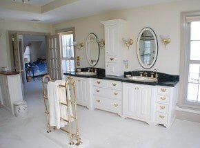 white elegant bathroom - Roger S Wright Furniture LTD, Blooming Glen, PA.