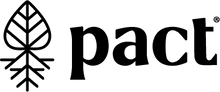 A black and white logo for a company called pact.