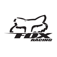 A black and white logo for fox racing with a fox head.