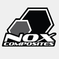 A black and white logo for nox composites on a white background.