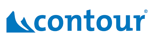A blue and white logo for a company called contour