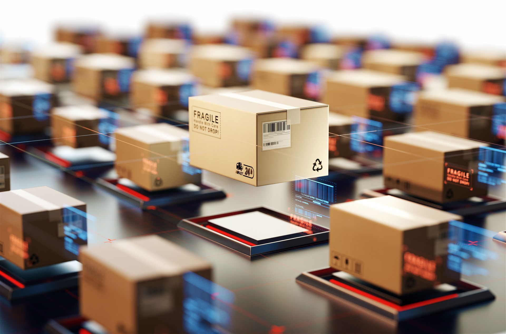 Packages are transported in high-tech Settings,online shopping,Concept of automatic logistics management. Packages are transported in high-tech Settings,online shopping,Concept of automatic logistics management.
