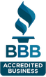 The bbb logo is an accredited business with a blue flame coming out of it.