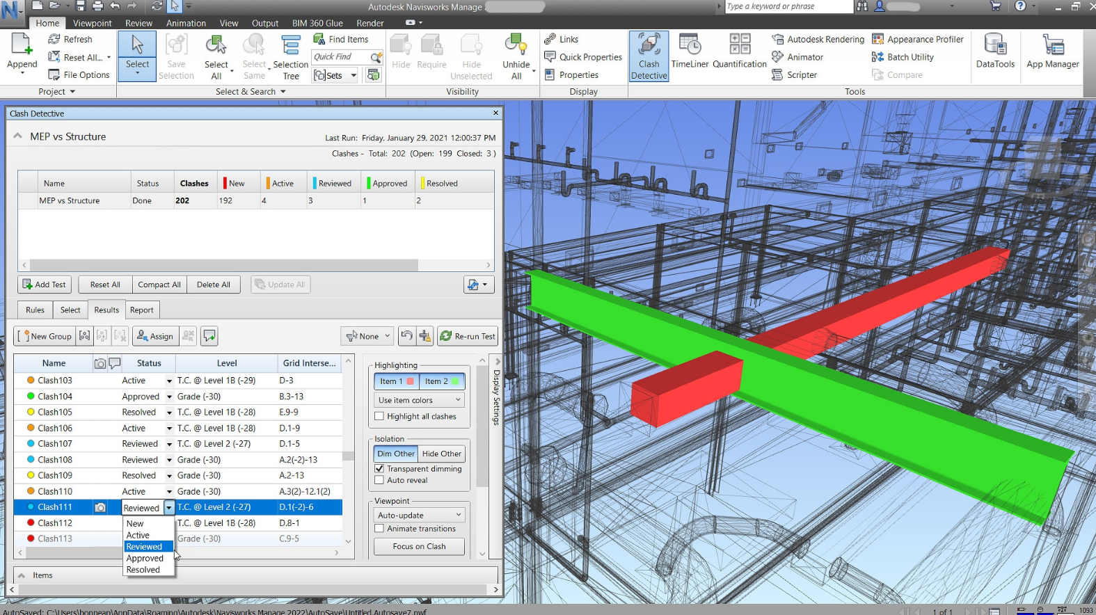 Stati di Classificazioni Scontri Navisworks Stati di Classificazioni Scontri Navisworks