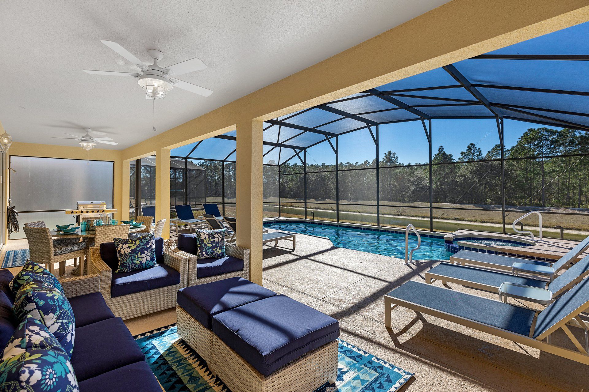 Fairwayview Villa pool with golf course view.