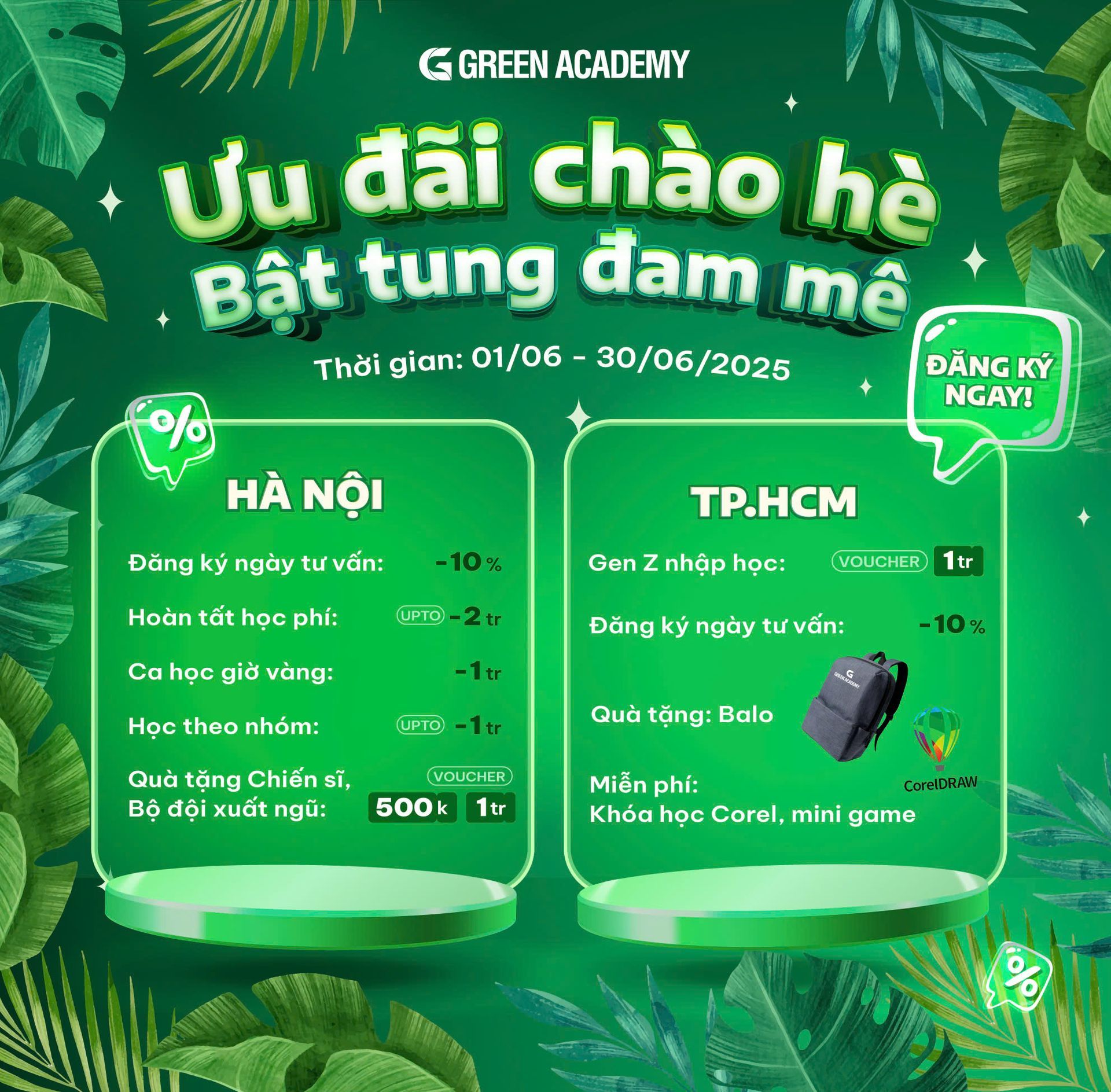 ƯU ĐÃI NGÀY HÈ – BẬT TUNG ĐAM MÊ CÙNG GREEN ACADEMY