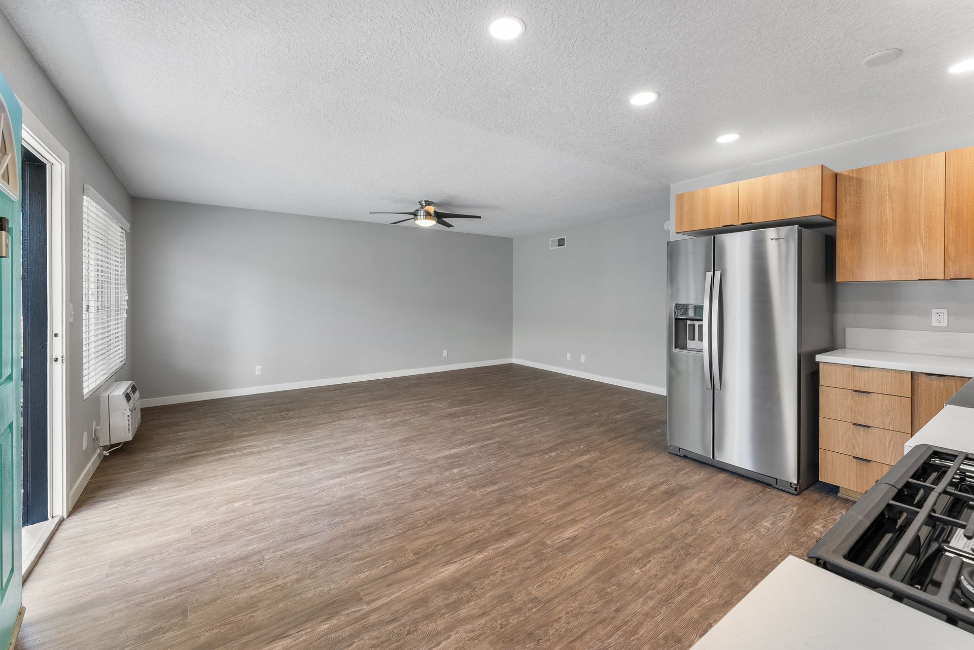 fridge and living room