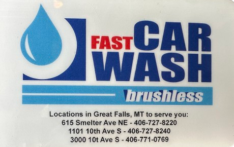 A logo for fast car wash brushless in great falls mt