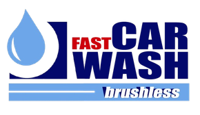 A logo for fast car wash brushless with a drop of water