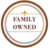 A circle with the words `` family owned '' written inside of it.