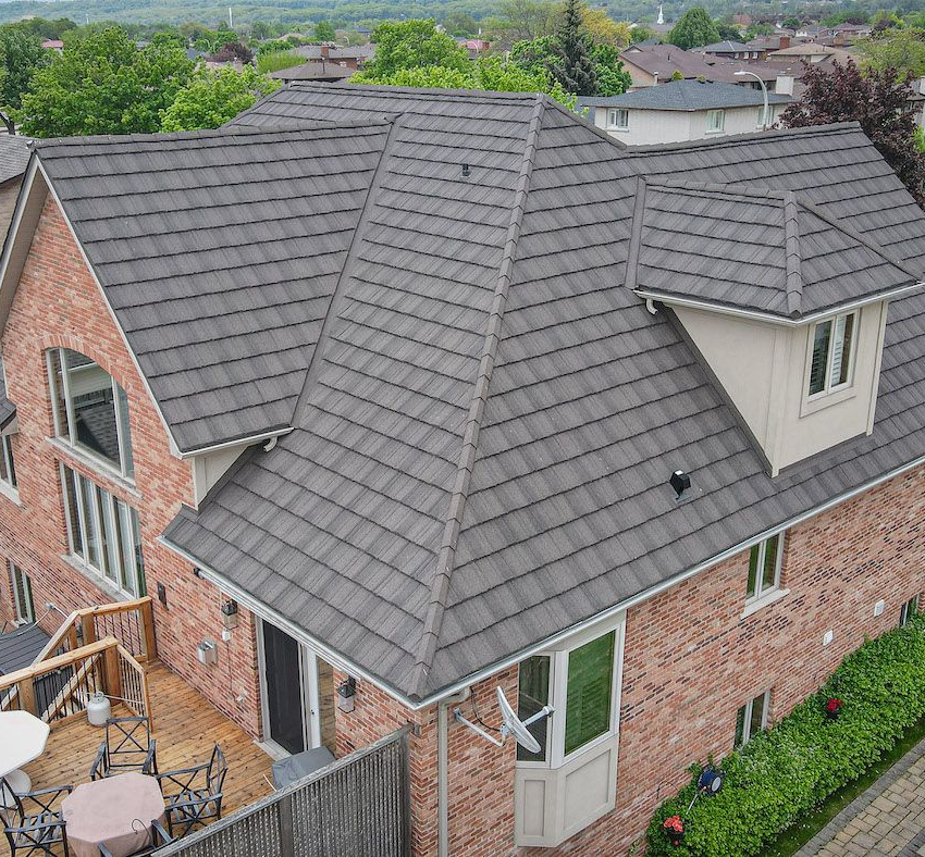 Close-up of installed metal shake panels with clean flashing