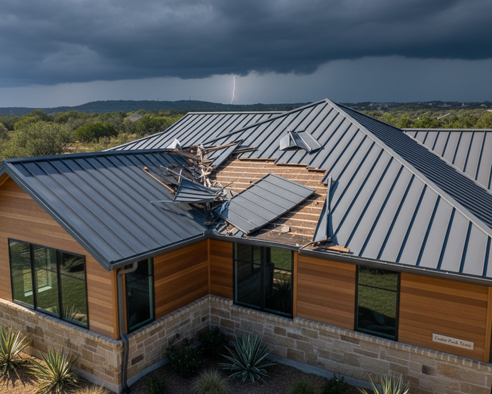 roof damaged by storm near Cedar Park Texas