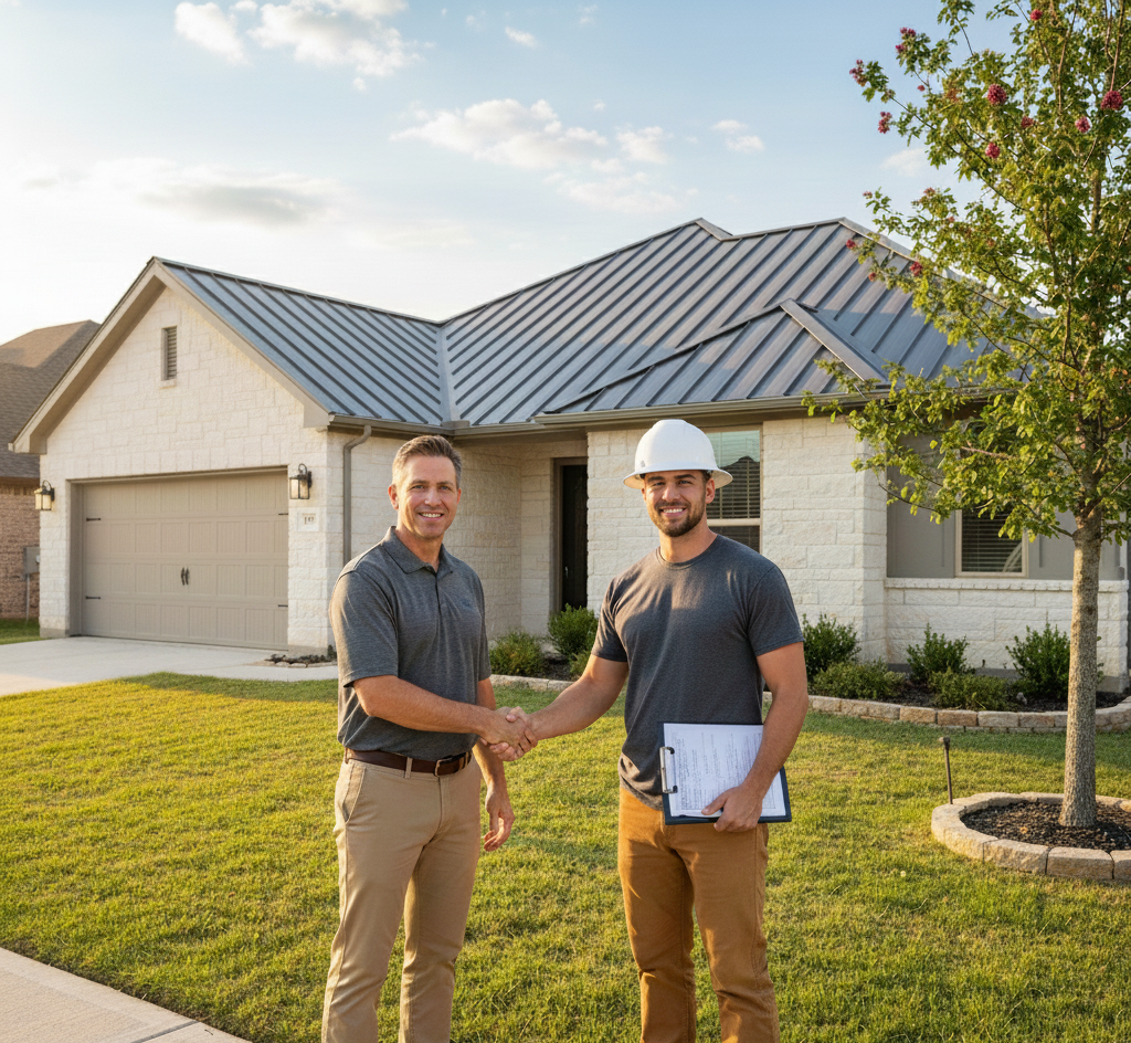 Homeowner scheduling residential metal roofing inspection in Cedar Park