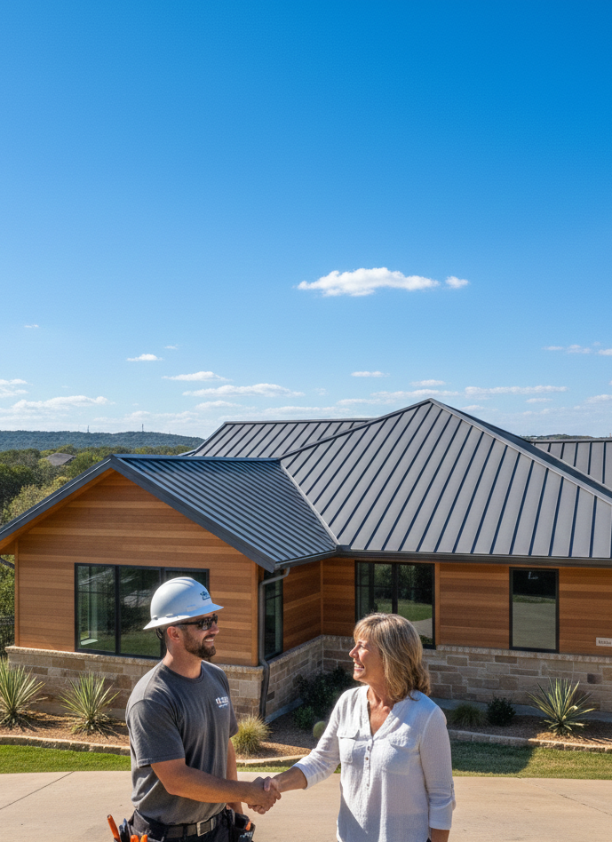 Cedar Park homeowner trusting local metal roofing experts