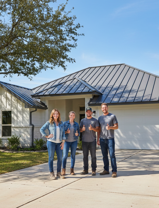 Happy Cedar Park homeowner with new through fastened metal roof
