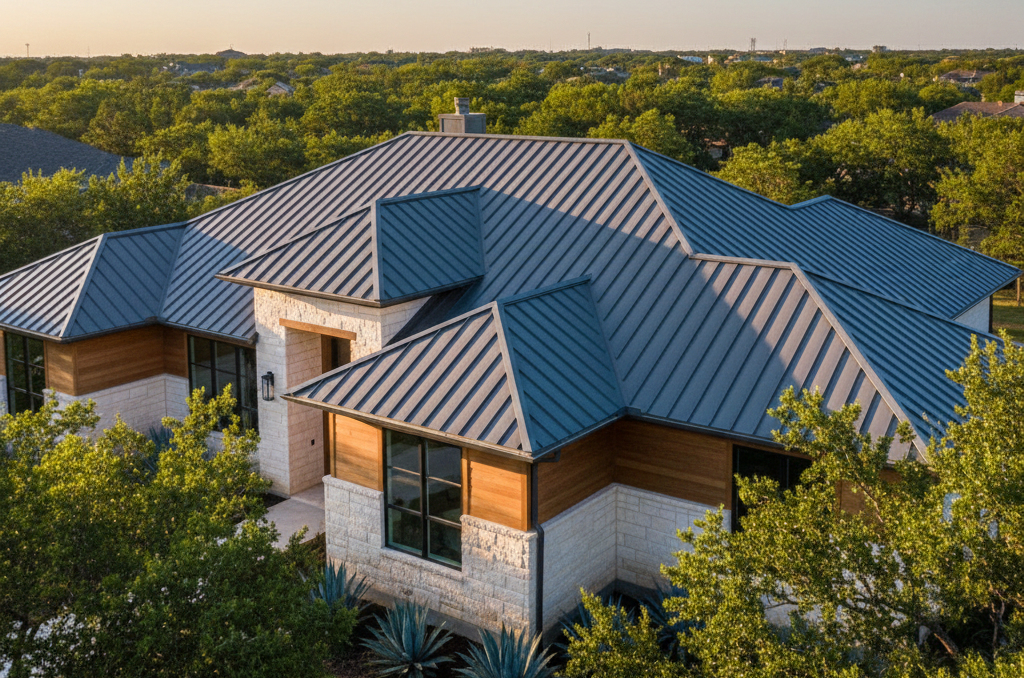Standing seam metal roof installation on Cedar Park Texas home
