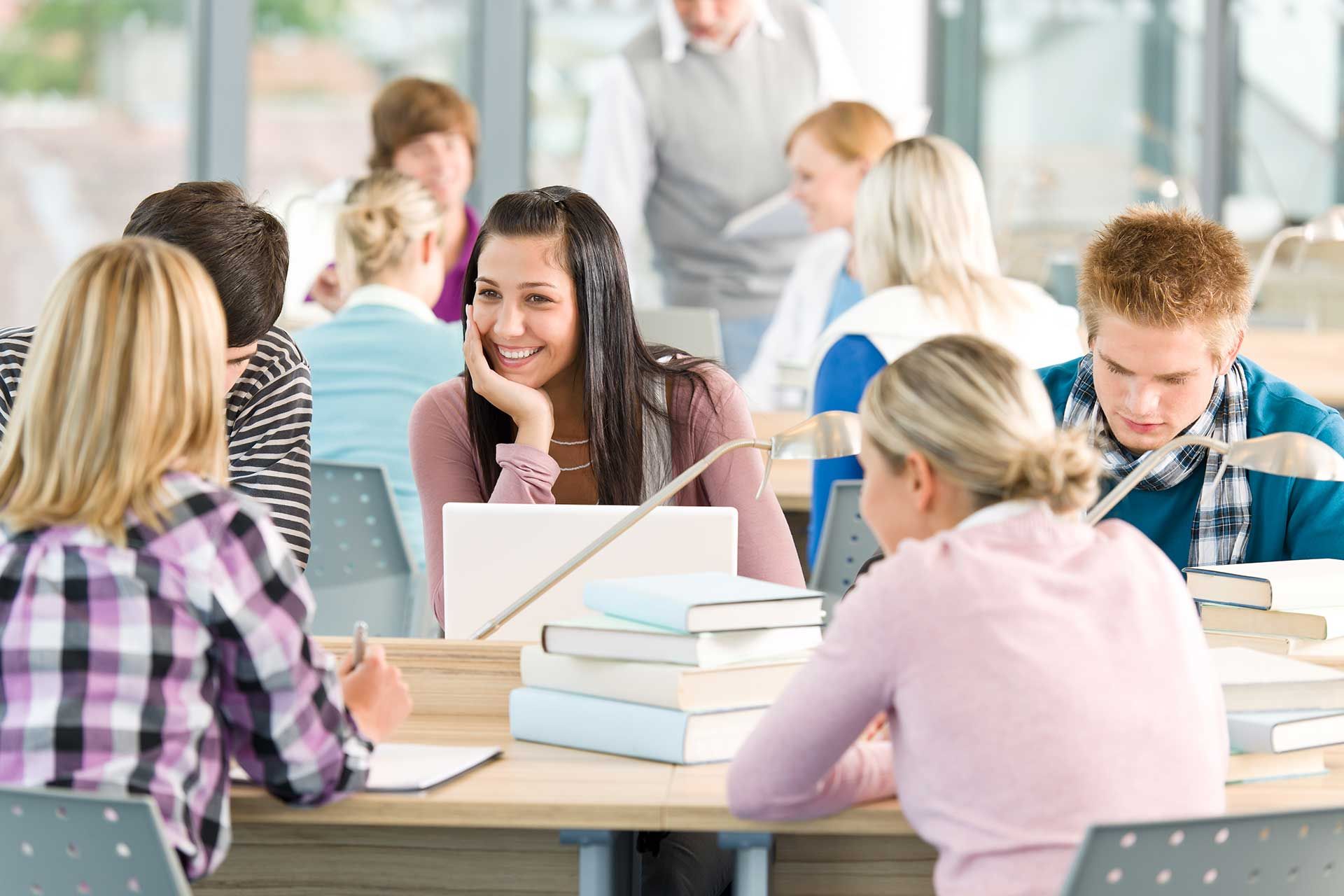 Group of students study in classroom 
