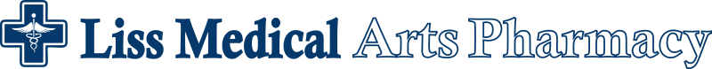 A blue logo for liss medical arts pharmacy