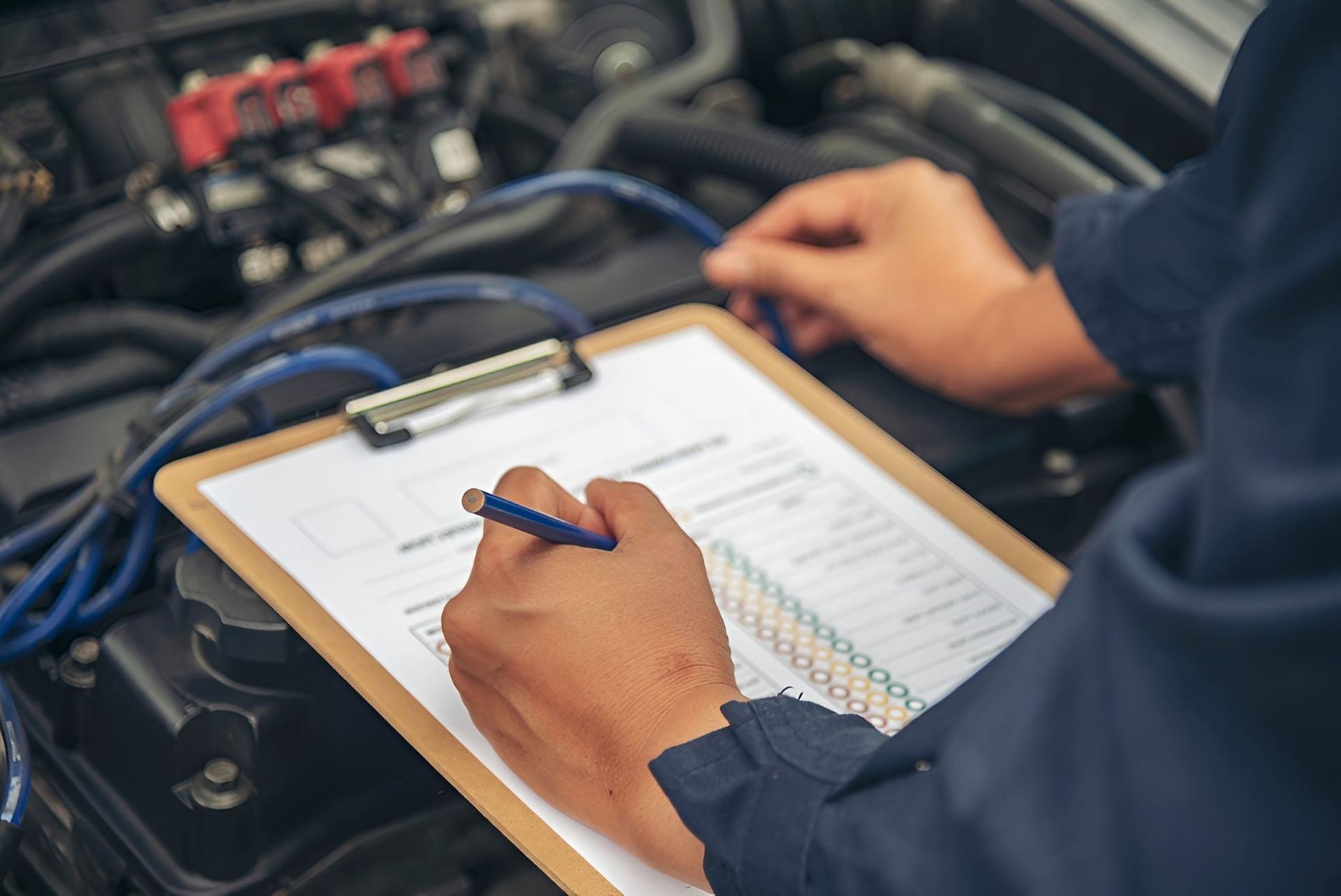 Mechanic in Blue Coveralls Inspects a Car Engine — Haigh Truck & 4WD Repairs In Orange, NSW