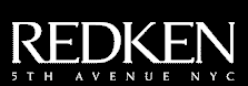 Das Logo für Redken 5th Avenue NYC ist weiß auf schwarzem Hintergrund