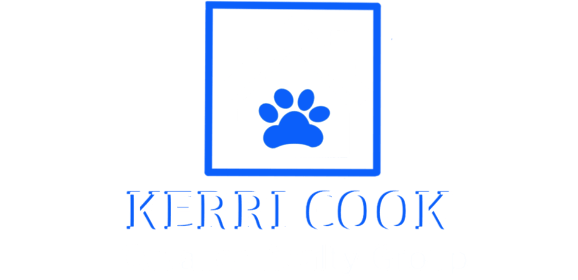 A blue paw print in a square with the words kerri cook below it.