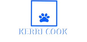 A blue paw print in a square with the words kerri cook below it.