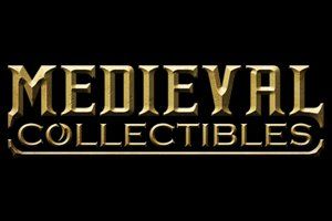 A gold logo for medieval collectibles on a black background