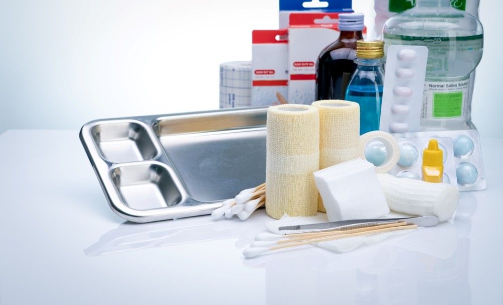 A table topped with a tray of medical supplies - Home Health in Chadds Ford, PA