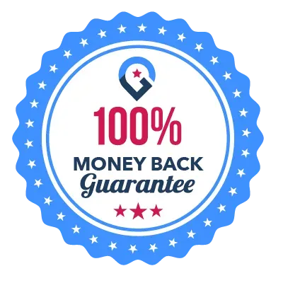 A sticker that says 100 % money back guarantee