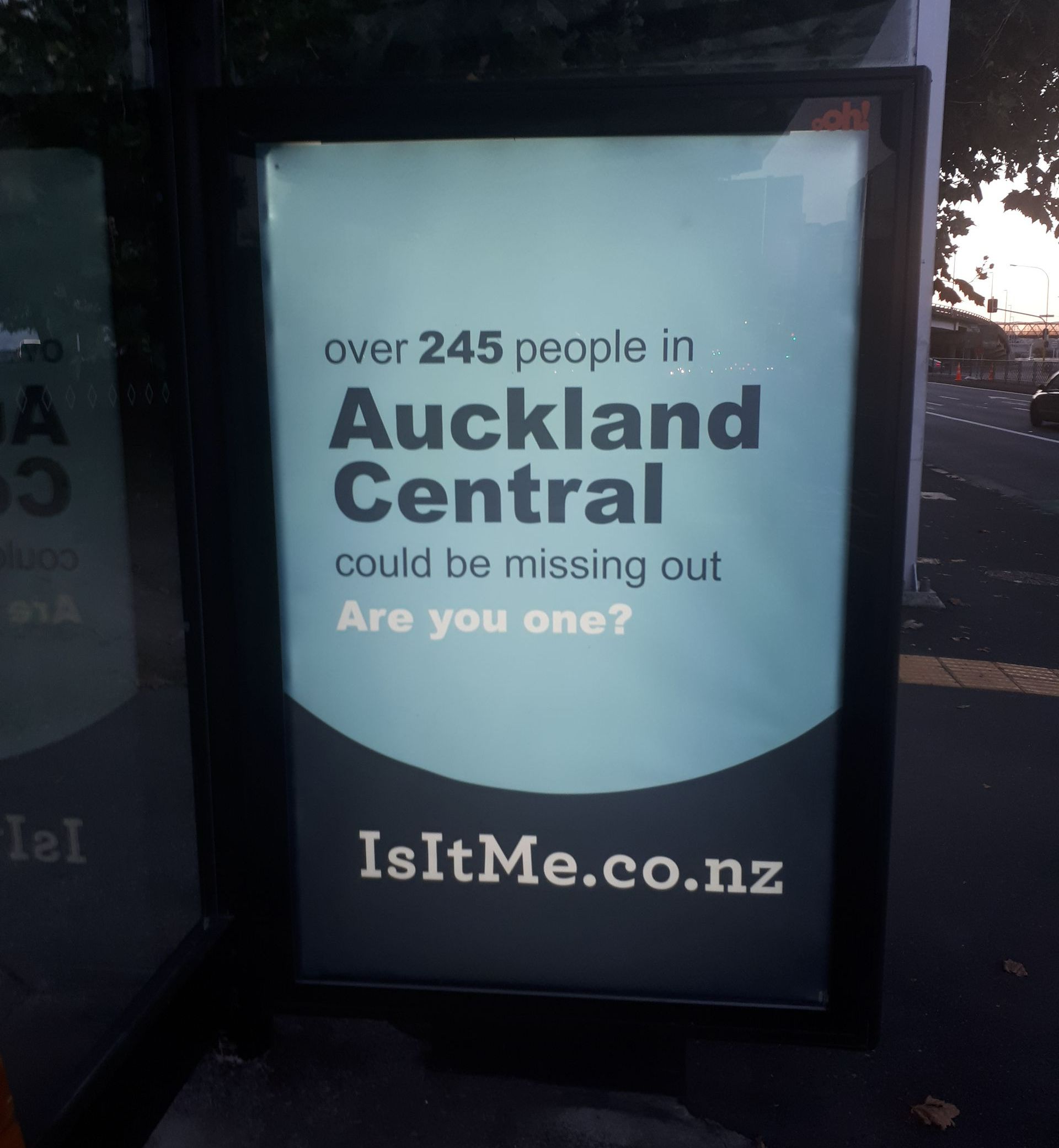 Image of Auckland bus shelter designed to encourage switching of retirement savings plan
