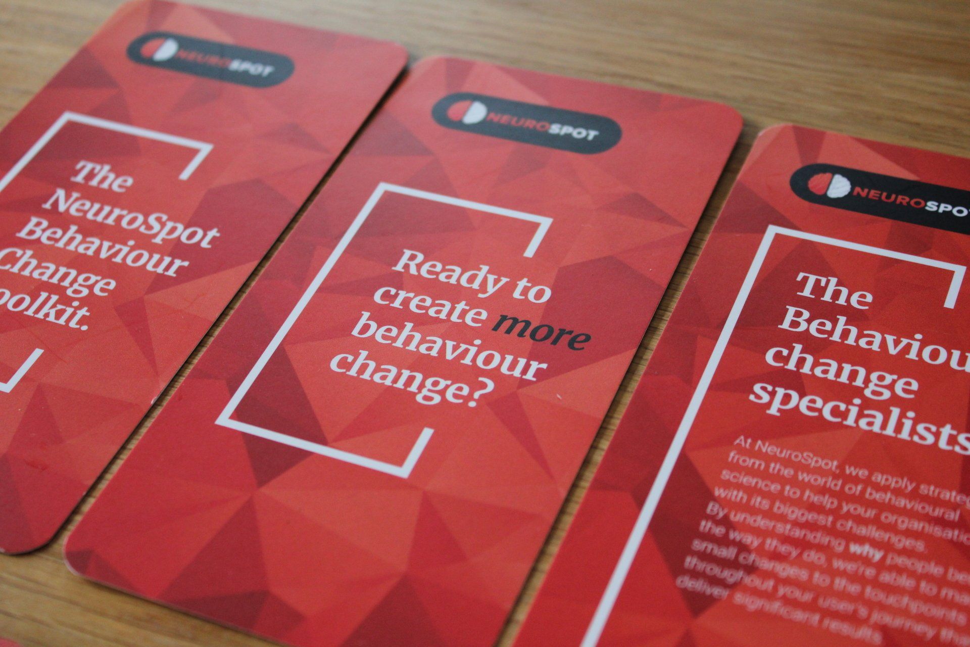 An image of three of the cards from the NeuroSpot Behaviour Change Toolkit