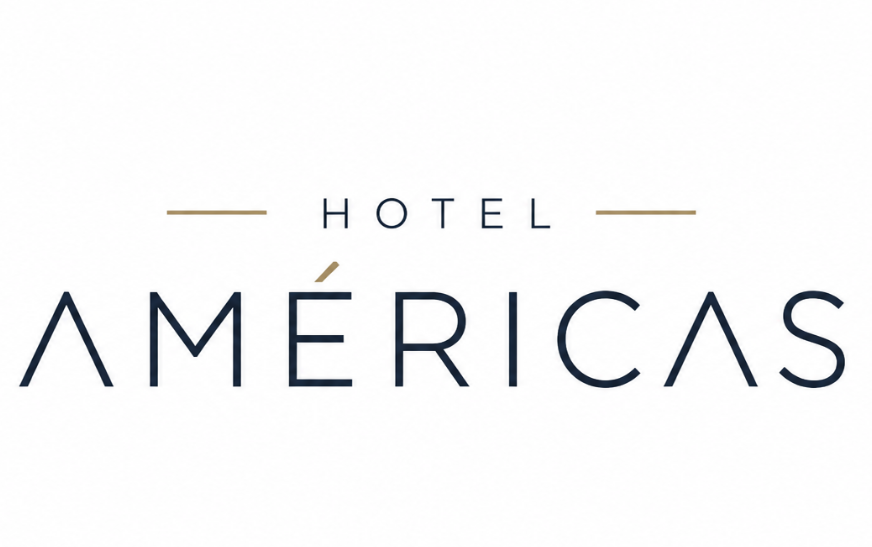 Logotipo do Hotel Am&eacute;ricas em azul escuro e dourado sobre fundo branco.