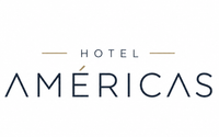 Logotipo do Hotel Am&eacute;ricas em azul escuro e dourado sobre fundo branco.