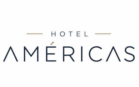 Logotipo do Hotel Am&eacute;ricas em azul escuro e dourado sobre fundo branco.