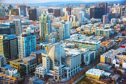 An aerial view of Downtown San Diego, CA.