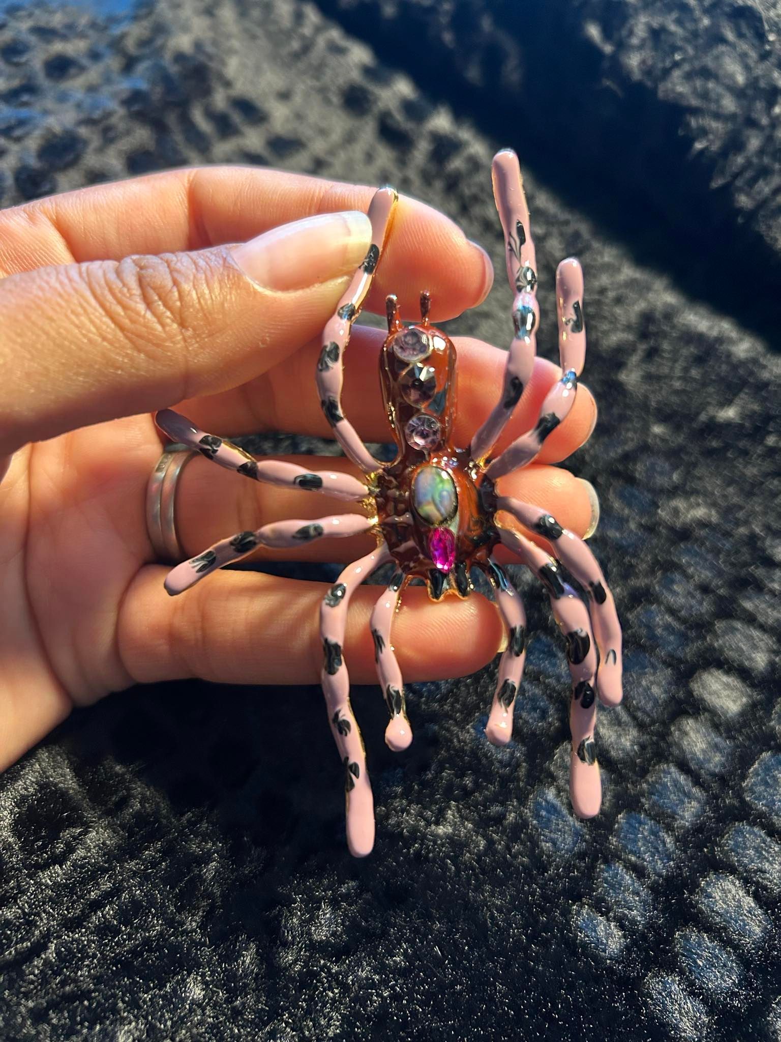 Spider Pin Brooch β’ Rhinestone Gold Insect Bug β’ HUGE Statement Piece