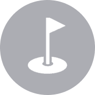 A white icon of a golf flag in a circle.