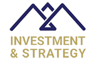 A logo for investment and strategy with a mountain in the middle.