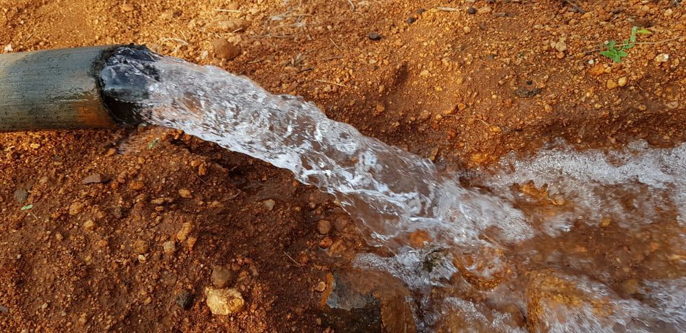 Water is Coming Out of a Pipe in the Dirt — Mainline Plumbing & Civil Pty Ltd in Dubbo, NSW