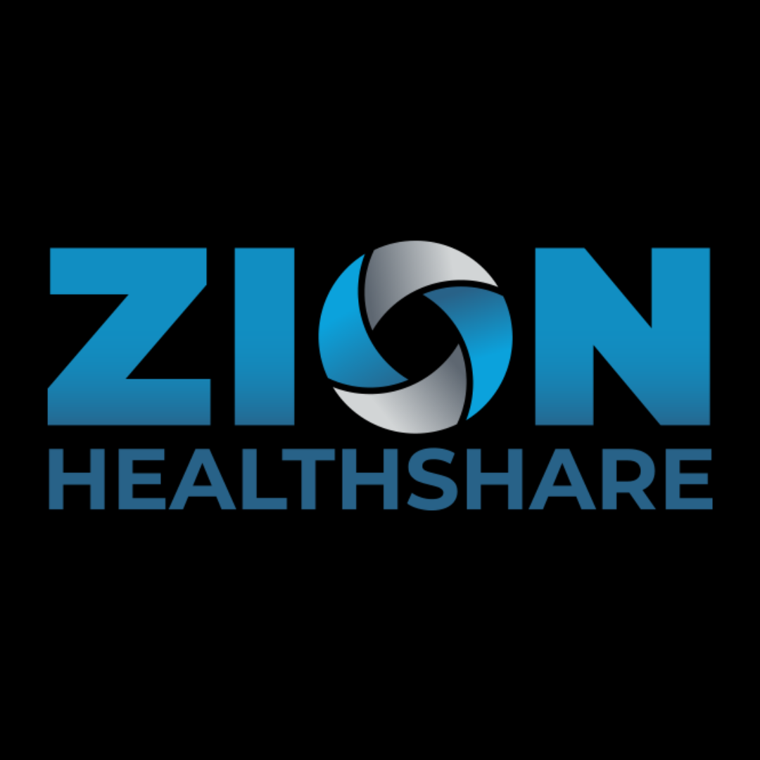 A logo for zion health is shown on a black background