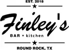 A black and white logo for finley 's bar and kitchen in round rock , tx.