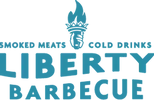The logo for liberty barbecue smoked meats and cold drinks