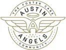 The logo for the austin angels community is a circle with wings and a halo.