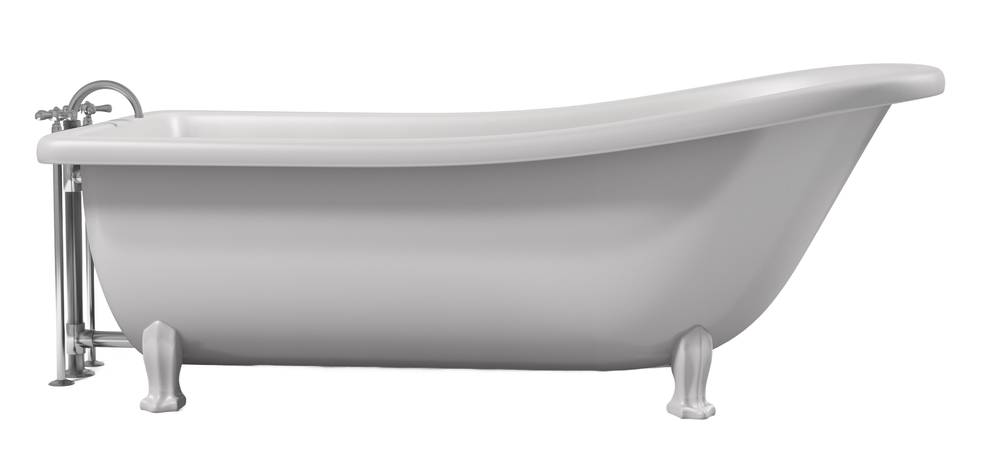 a white bathtub with claw feet and a chrome faucet