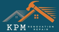 Logo for KPM Renovation Repair: houses with an orange hammer overlay on a teal background.