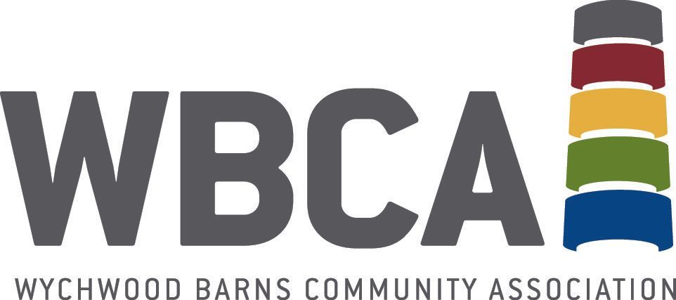 WBCA logo with a multi-colored stacked bar graphic. Wychwood Barns Community Association text below.
