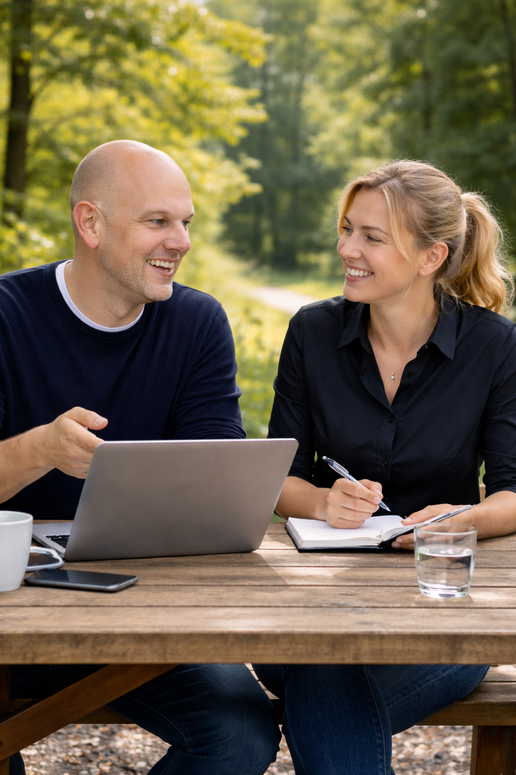 Coaching gesprek buiten in de natuur over werkplezier en inzetbaarheid bij WerkEcht in Soest