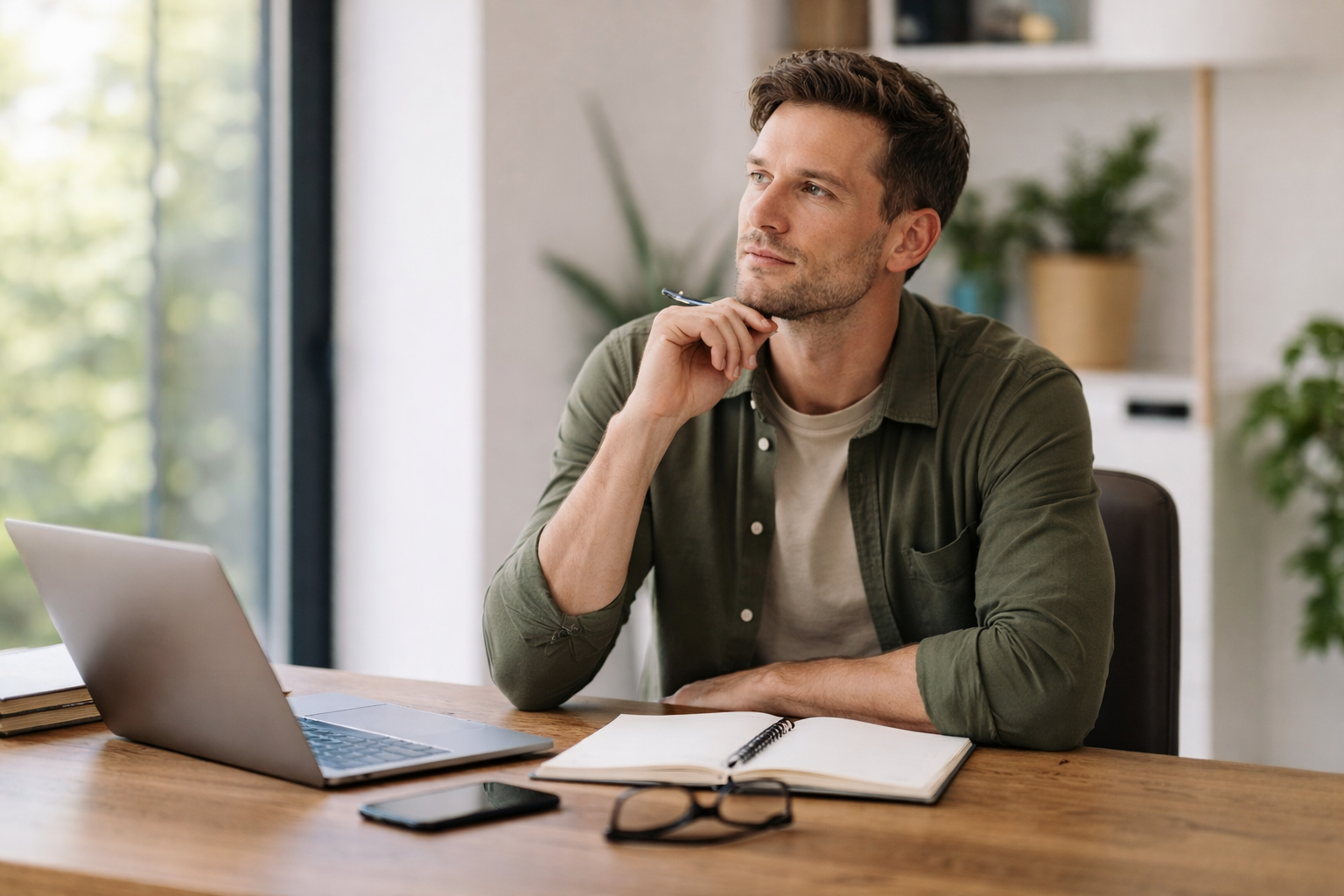 Man denkt na over werk en loopbaankeuzes bij werkstress, twijfel en afnemende energie
